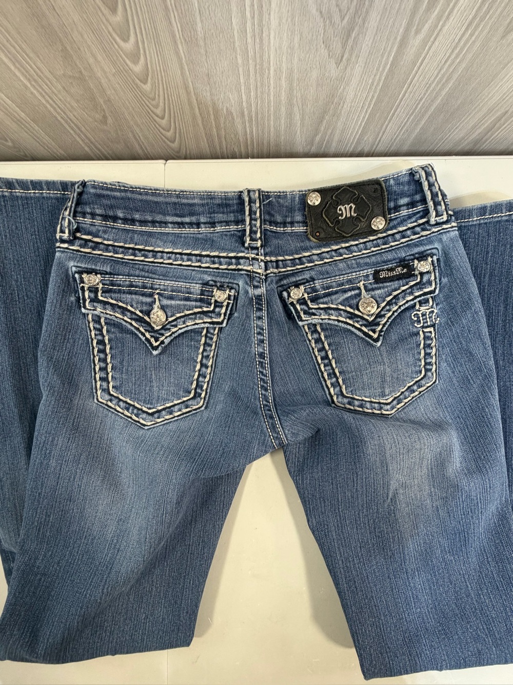 Miss Me Women’s 29 Boot Cut Denim Jeans White Stitching Y2K Western Pocket Flap